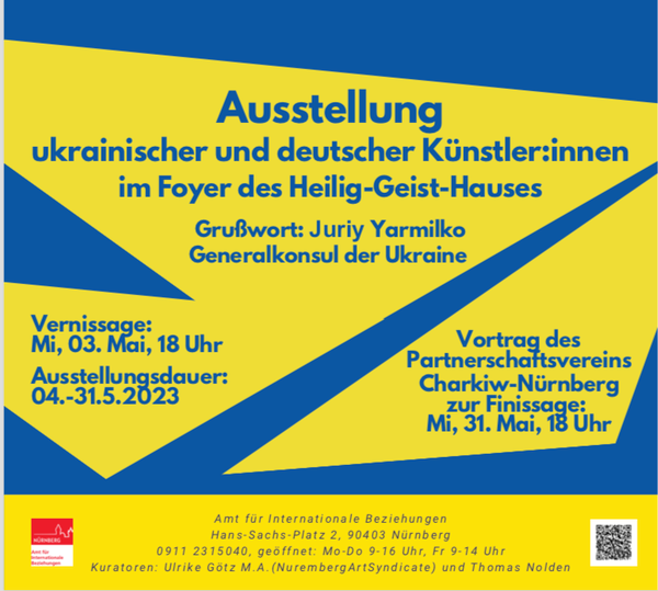 Plakat der Ausstellung ukrainischer und deutscher Künstler:innen im Heilig-Geist-Haus Nürnberg, Mai 2023